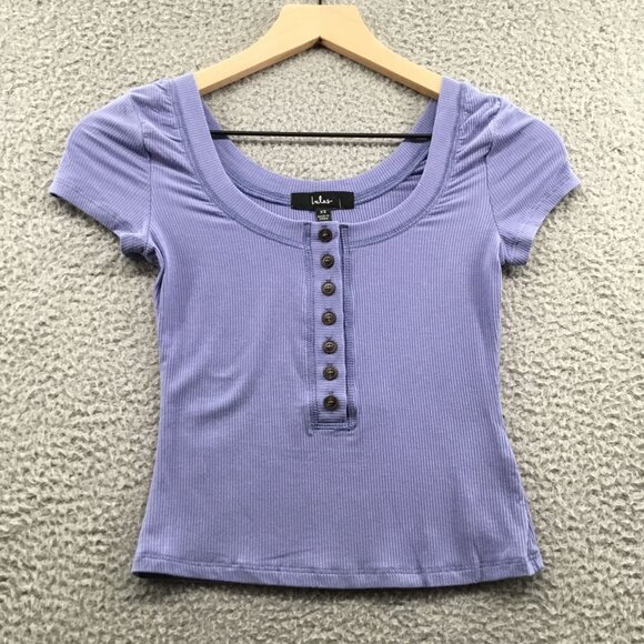 Lulus‎ Rib Knit Button Front Crop Top Light Blue XS - Picture 1 of 3